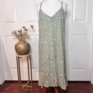 Forever 21 Womens Green Ditsy Floral‎ Slip Midi Dress Plus Sz 2X Cottage Garden
